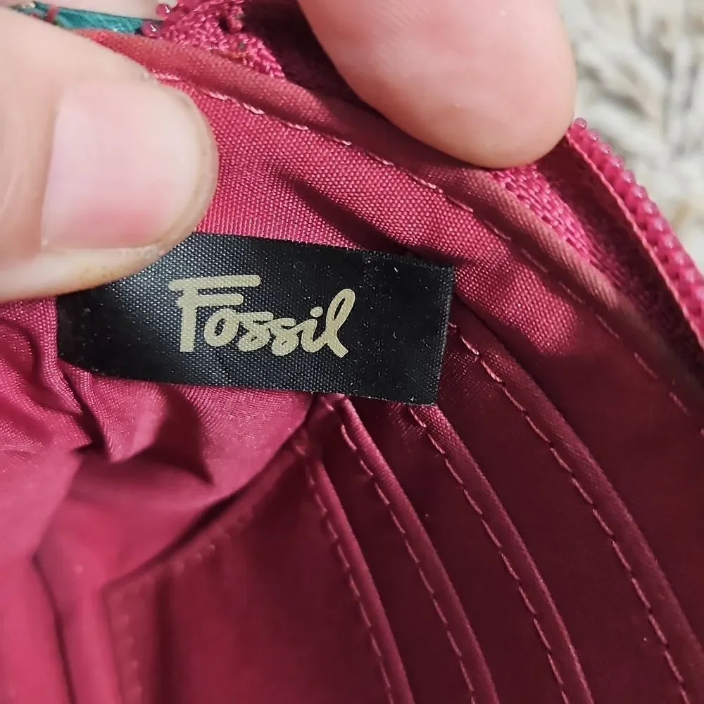 Fossil Pink & Green Boho Chic Zip Wristlet Clutch